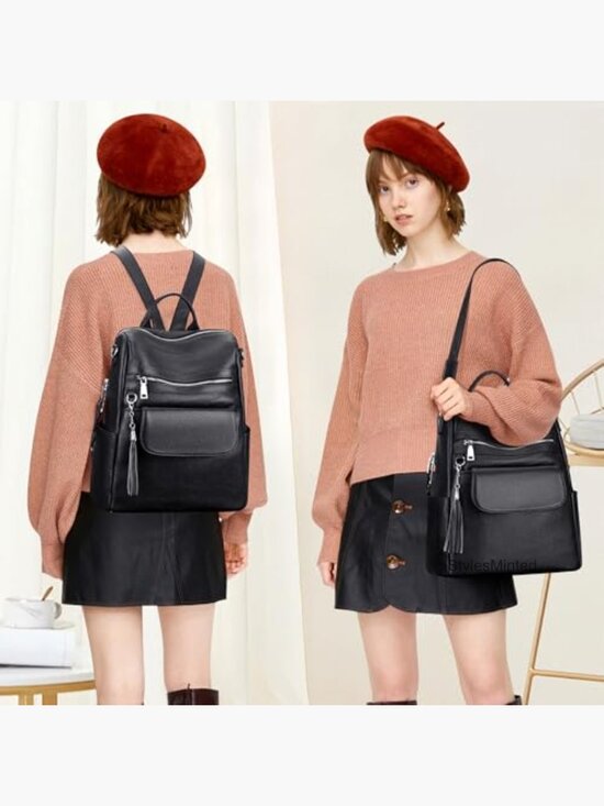 Genuine Leather Backpack Purse for Women Large Convertible Shoulder Bag main image 4
